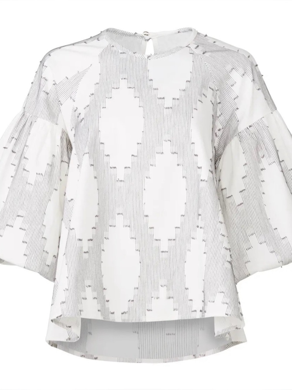 HUNTER BELL White and Gray Patterned Balloon-Sleeve Top